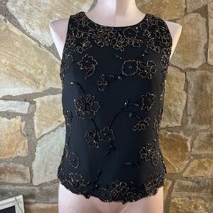 JKARA Black Beaded Floral Sleeveless Tank Top